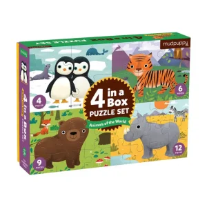 Conjunto de 4 puzzles Animais do Mundo